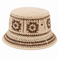 Bucket Hat Einheitsgröße aus Textilgarn in Creme/Braun mit Häkelmuster