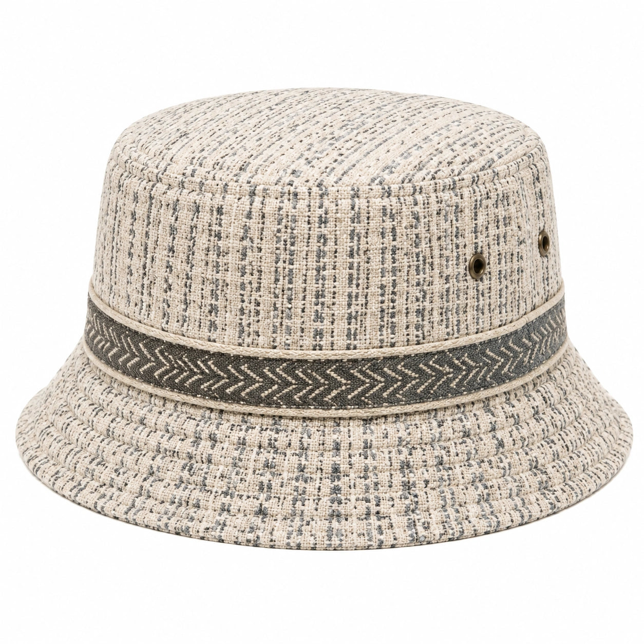 Anglerhut Einheitsgröße aus Webstoff in Beige Grau mit Krempe