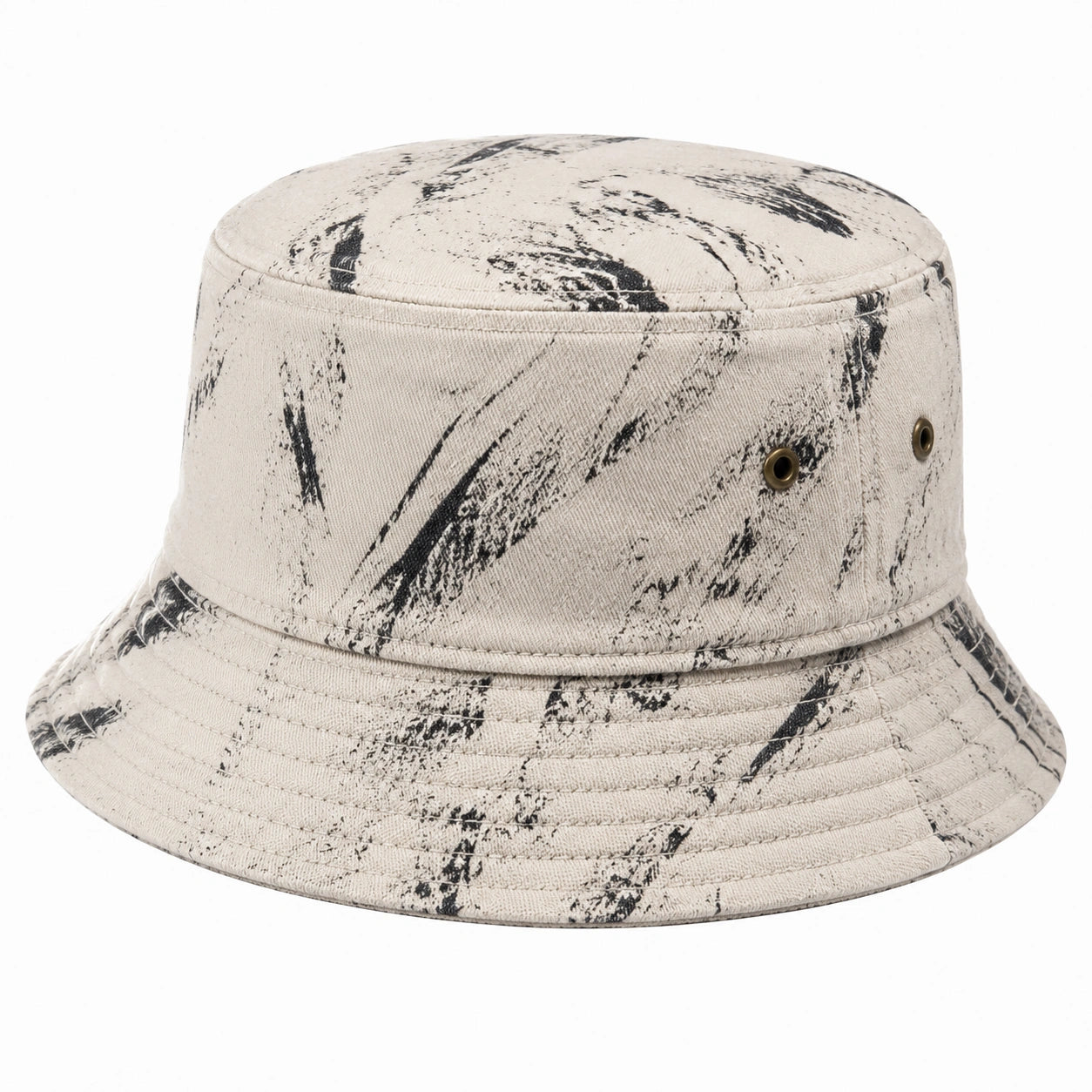 Bucket Hat Einheitsgröße aus Textil Beige Schwarz mit abstraktem Muster