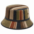Bucket Hat Einheitsgröße aus Textilgewebe in Olivgrün Braun Beige mit Streifenmuster