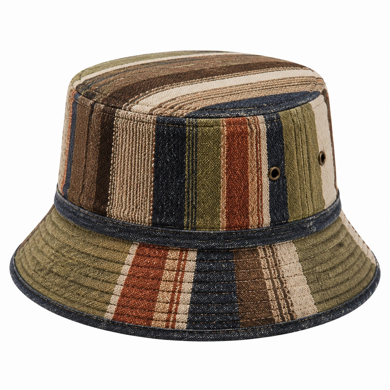 Bucket Hat Einheitsgröße aus Textilgewebe in Olivgrün Braun Beige mit Streifenmuster