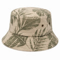 Bucket Hat Einheitsgröße aus Textil Beige/Grün mit Blattmuster für Freizeit