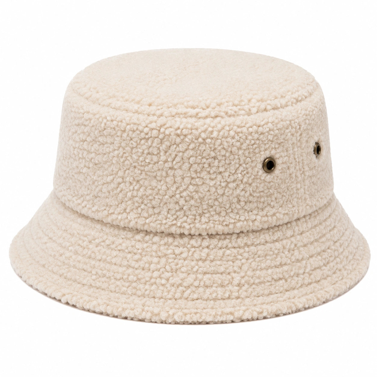 Bucket Hat Einheitsgröße aus Teddyfleece in Creme mit Belüftungsösen