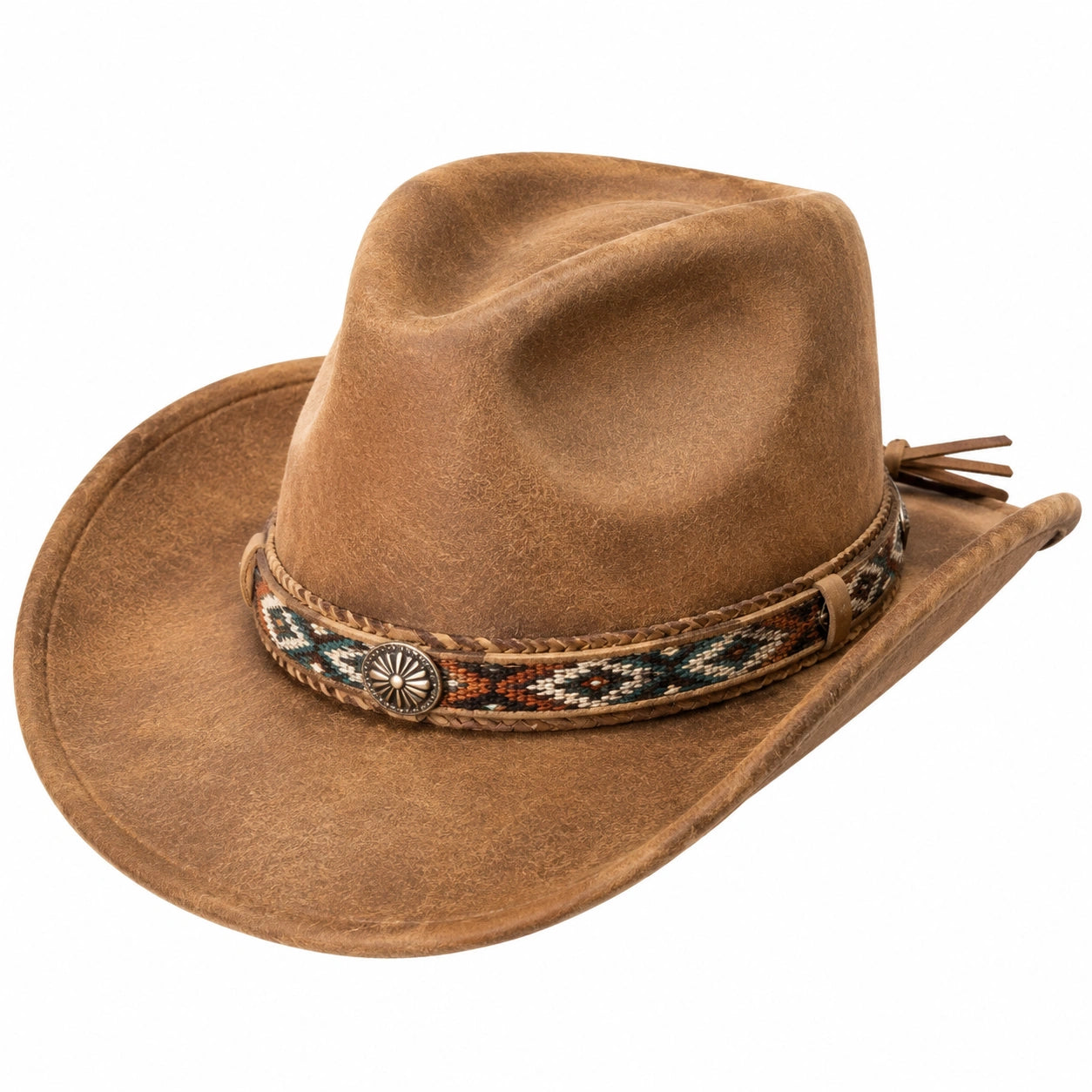 Cowboyhut Einheitsgröße Braun in Lederoptik mit dekorativem Hutband