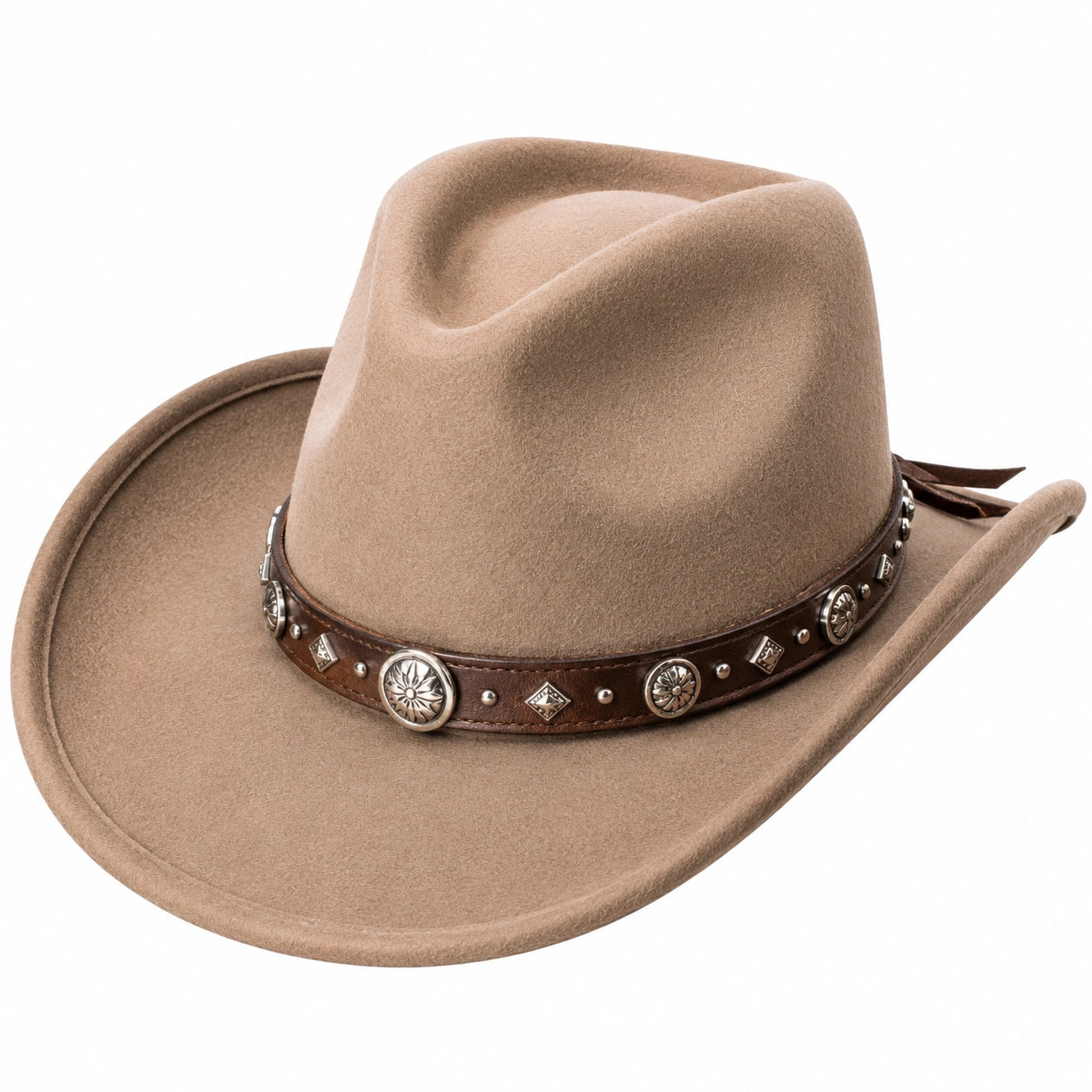 Cowboyhut Einheitsgröße in Taupe mit Filzoptik und Zierband im Westernstil