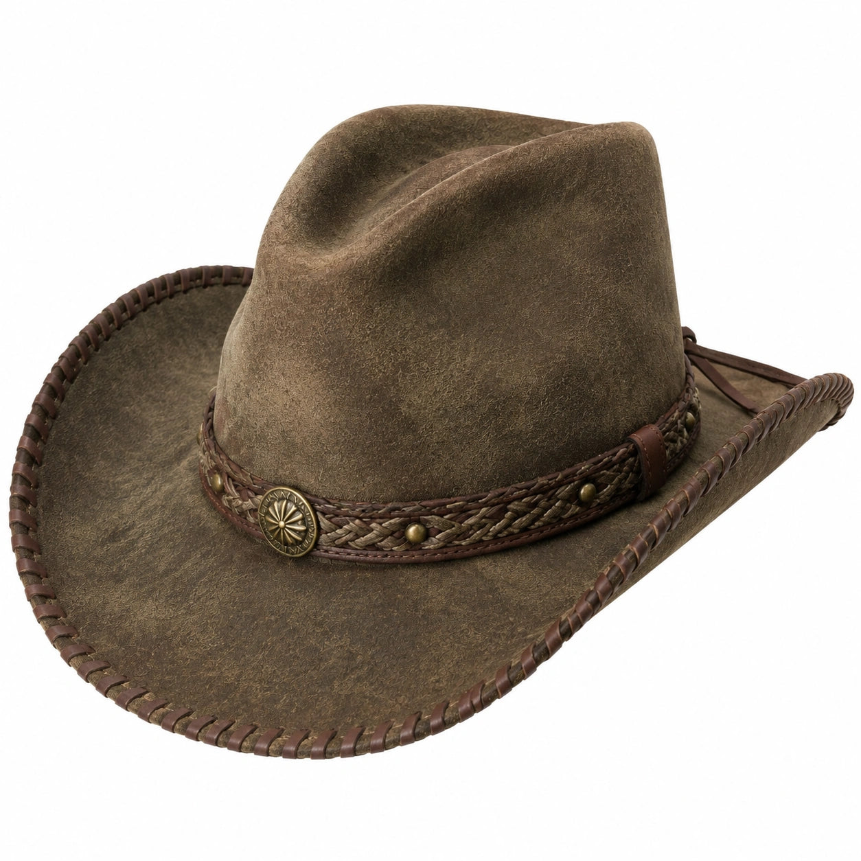 Cowboyhut Einheitsgröße Braun in Lederoptik mit geflochtenem Hutband
