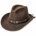 Cowboyhut Einheitsgröße Braun lederähnliche Oberfläche mit Zierband