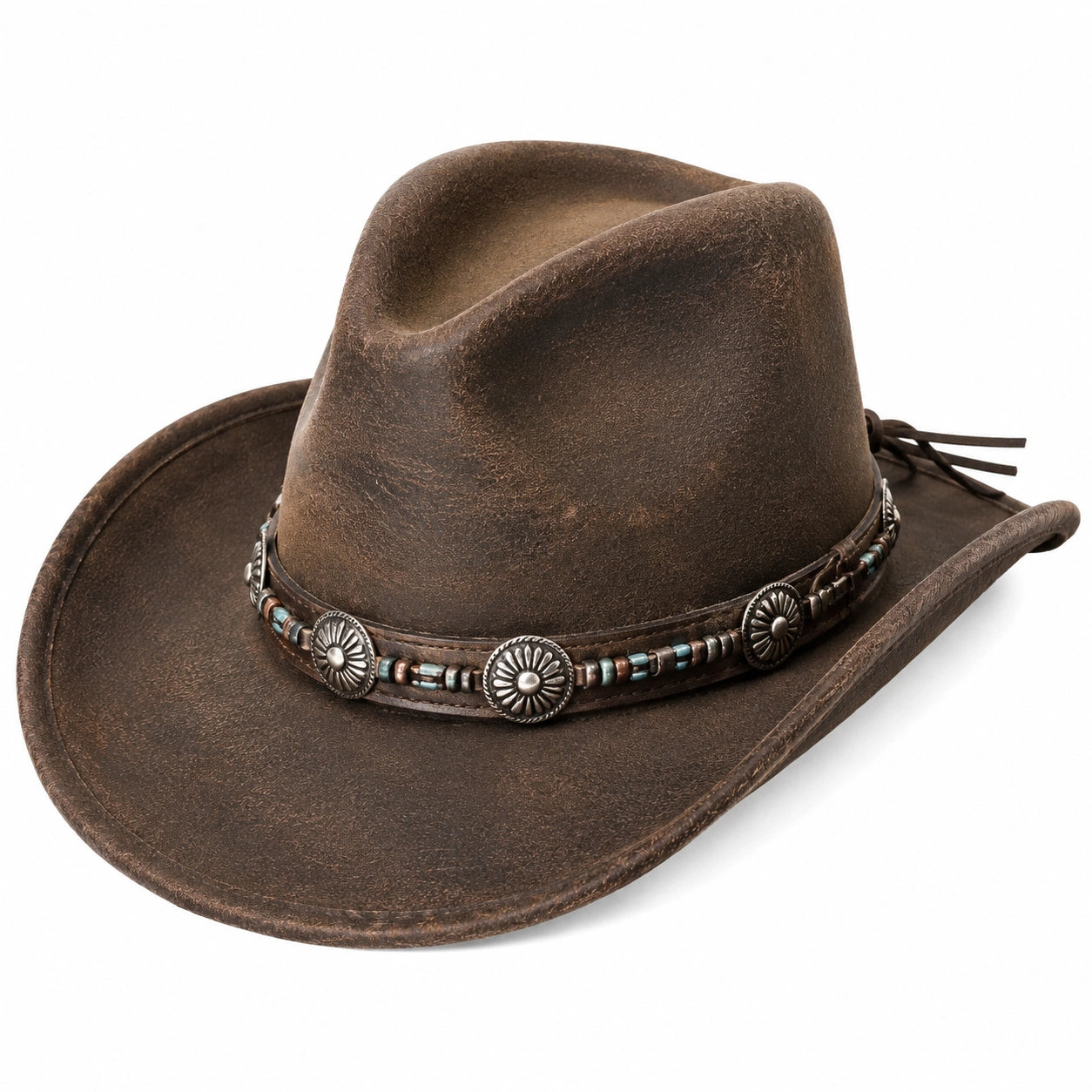 Cowboyhut Einheitsgröße Braun lederähnliche Oberfläche mit Zierband
