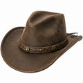 Cowboyhut Einheitsgröße braun in Lederoptik mit geflochtenem Hutband