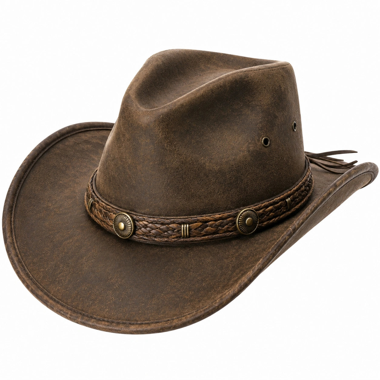 Cowboyhut Einheitsgröße braun in Lederoptik mit geflochtenem Hutband