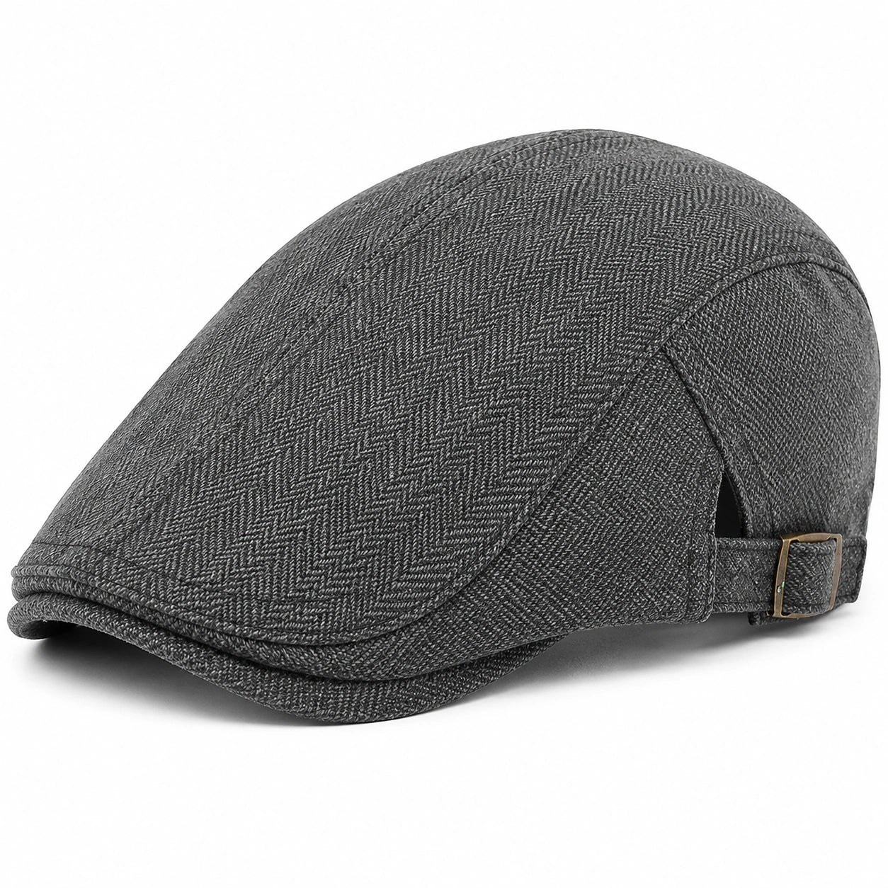 Schiebermütze Einheitsgröße aus grauem Textilgewebe mit Fischgrätmuster - verstellbare Flatcap