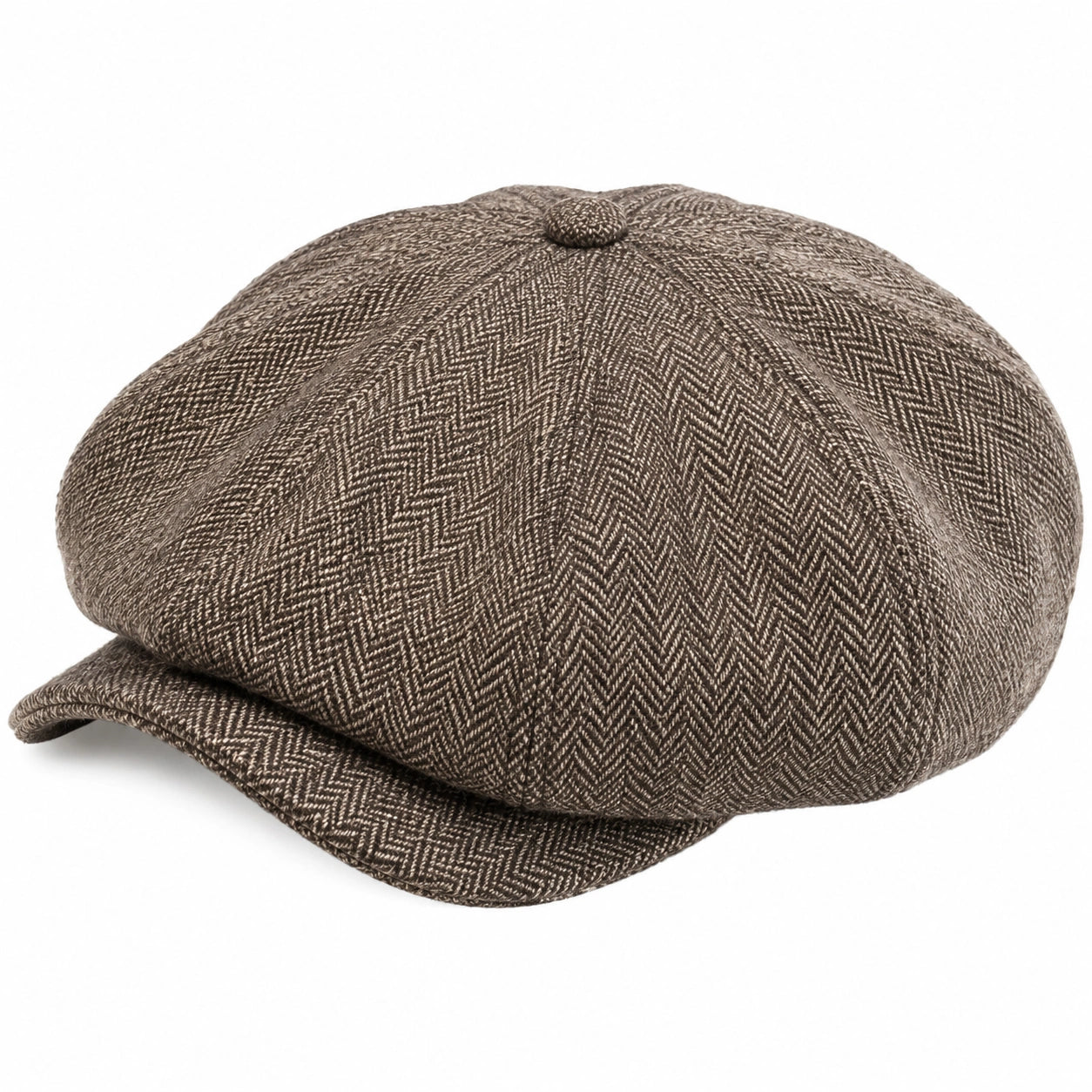 Schiebermütze Einheitsgröße aus Textilgewebe Braun/Beige mit Fischgrätmuster