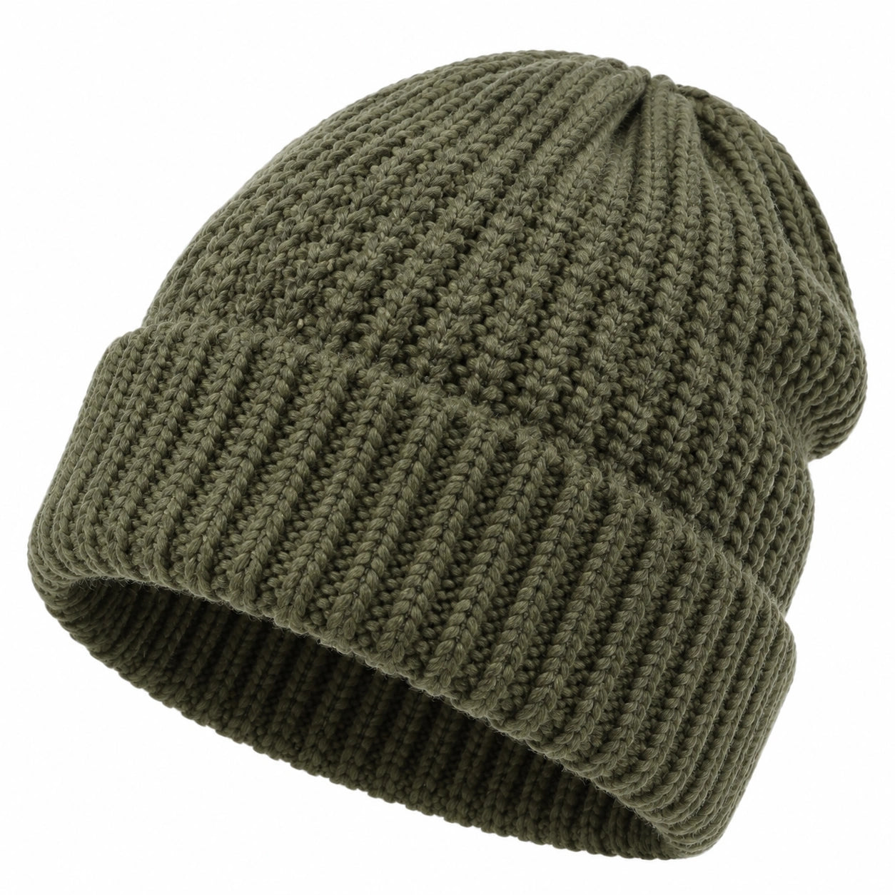 Strickmütze Einheitsgröße aus Textil in Olivgrün mit Umschlag für Erwachsene