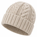Strickmütze Einheitsgröße Beige mit Umschlag und Zopfmuster