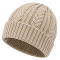 Strickmütze Einheitsgröße Beige mit Zopfmuster und Umschlag für kalte Tage