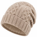 Strickmütze Einheitsgröße Beige aus Stricktextil mit Umschlag für Damen und Herren