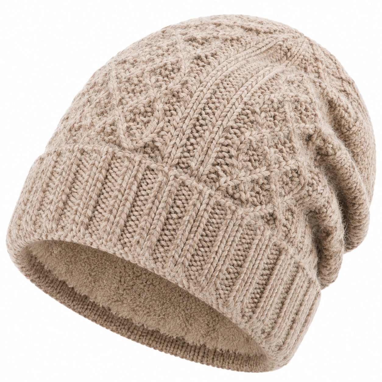 Strickmütze Einheitsgröße Beige aus Stricktextil mit Umschlag für Damen und Herren