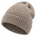 Strickmütze Einheitsgröße Taupe mit Umschlag für Damen und Herren