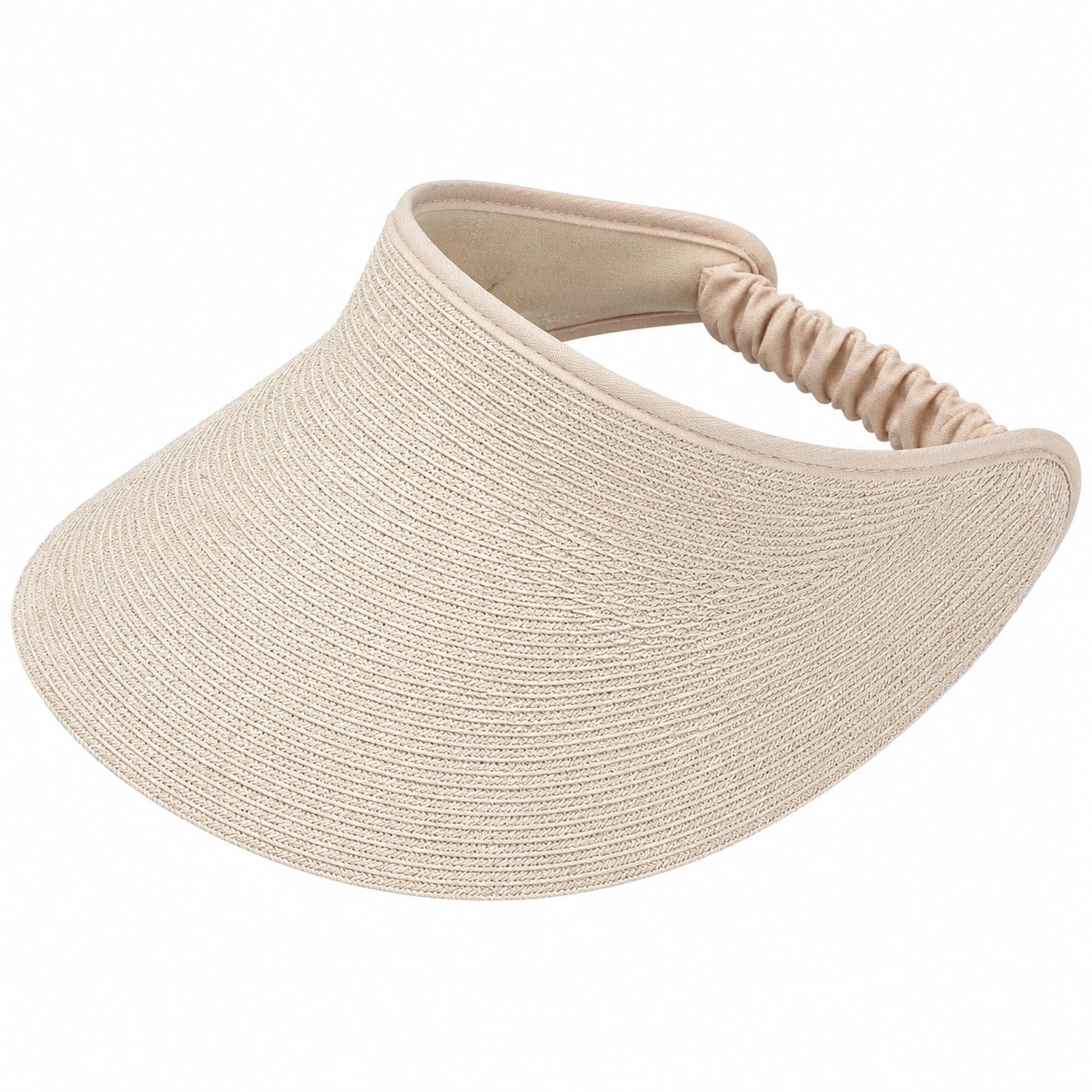 Damen Sonnenblende Einheitsgröße in Beige mit geflochtener Strohoptik und elastischem Band